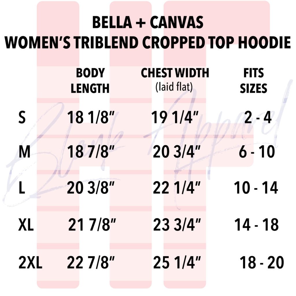 Triblend Hoodie Size Chart