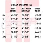 Unisex Baseball Tee Size Chart